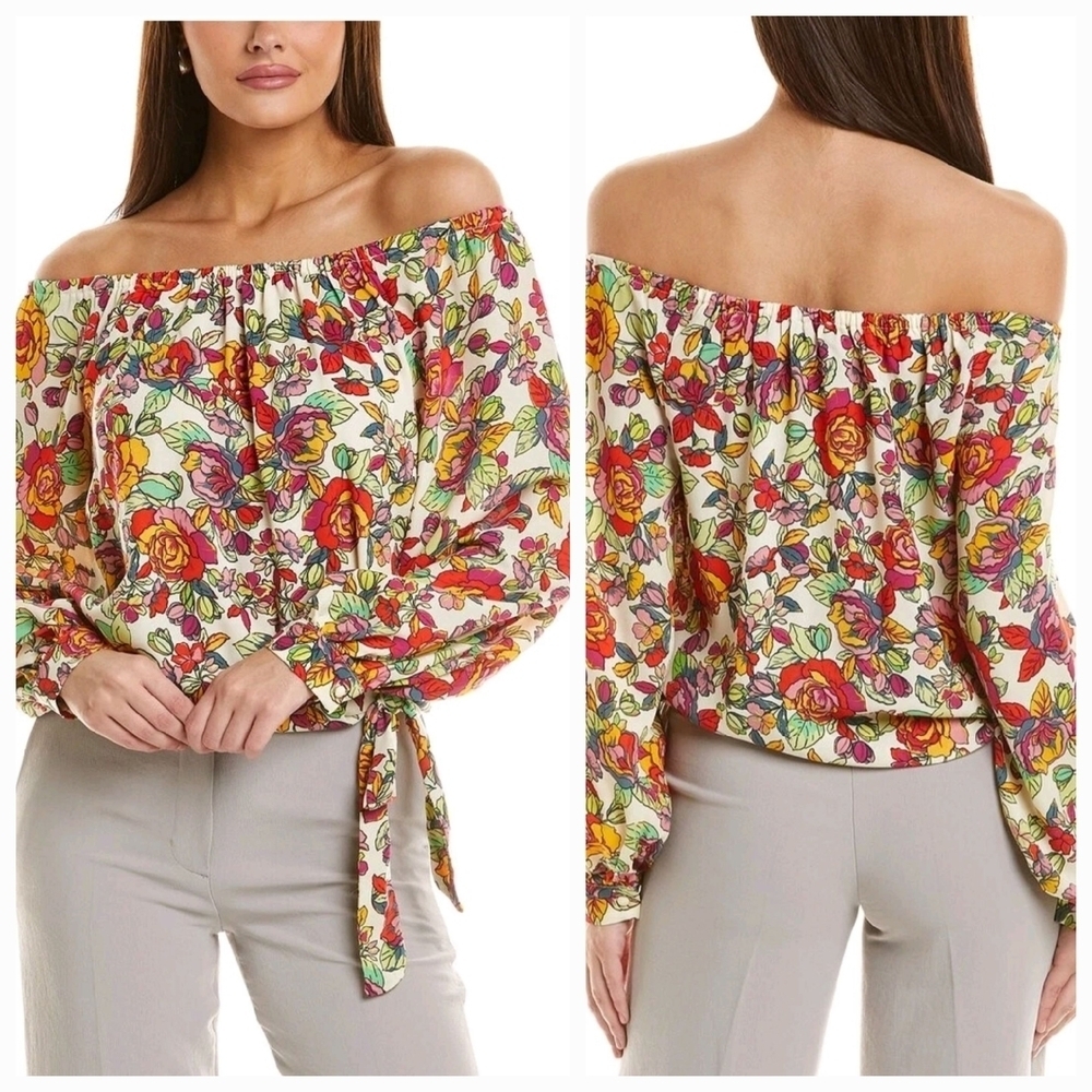 NWT Vince Camuto Women's Floral Off the Shoulder Tie Hem Top Size XS